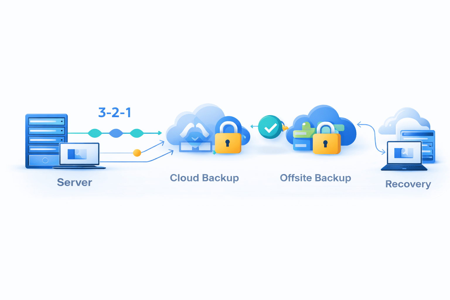 Backup & Datensicherung für Unternehmen: symbolische Darstellung von Datensicherung und Wiederherstellung