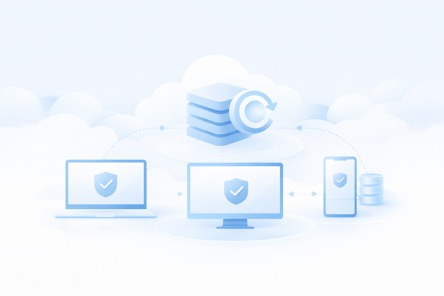 Endpoint Backup in Hamburg: symbolische Darstellung von Laptop-Backup, Versionierung und Wiederherstellung