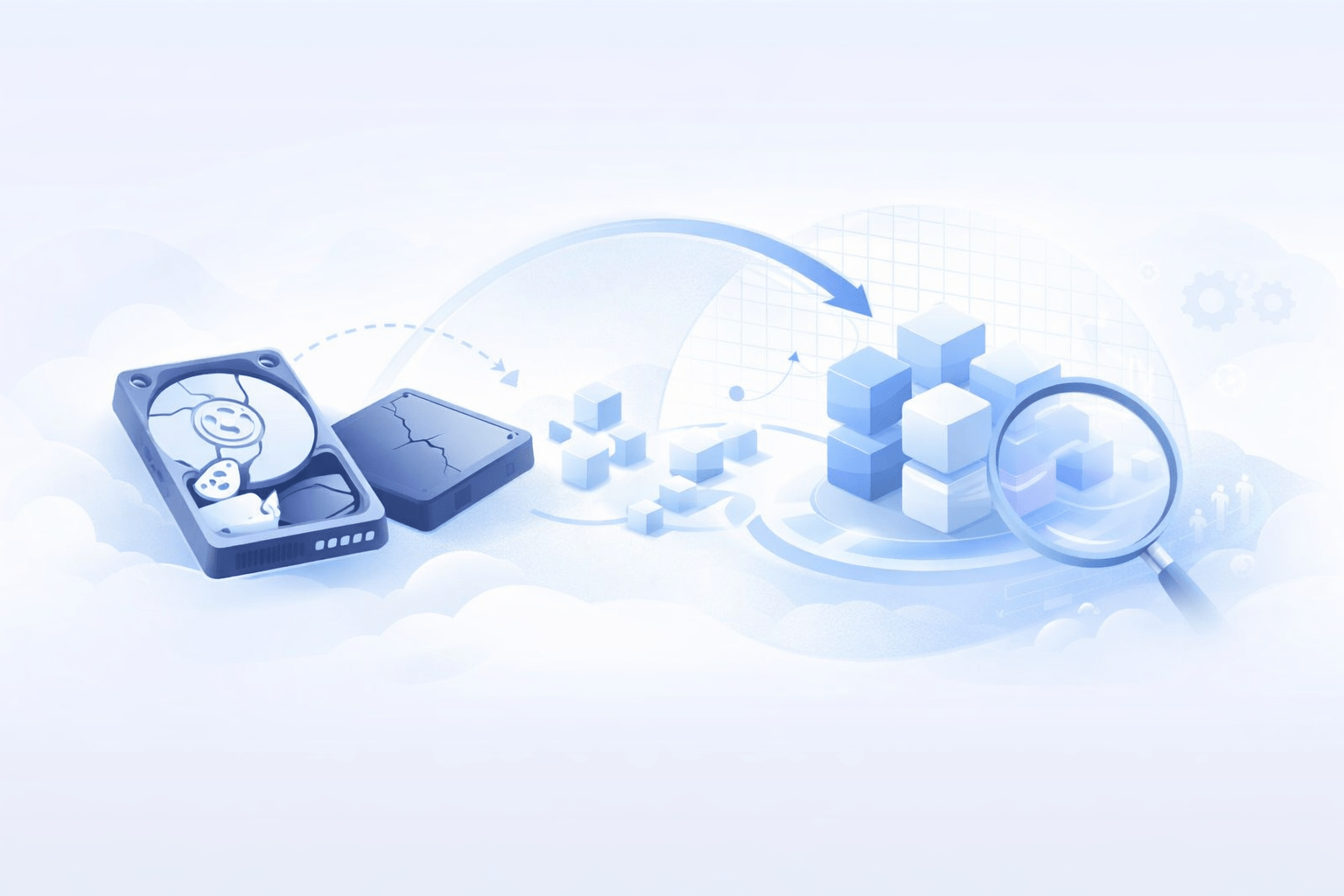 Datenrettung in Hamburg: symbolische Darstellung von Datenträger-Analyse und Wiederherstellung