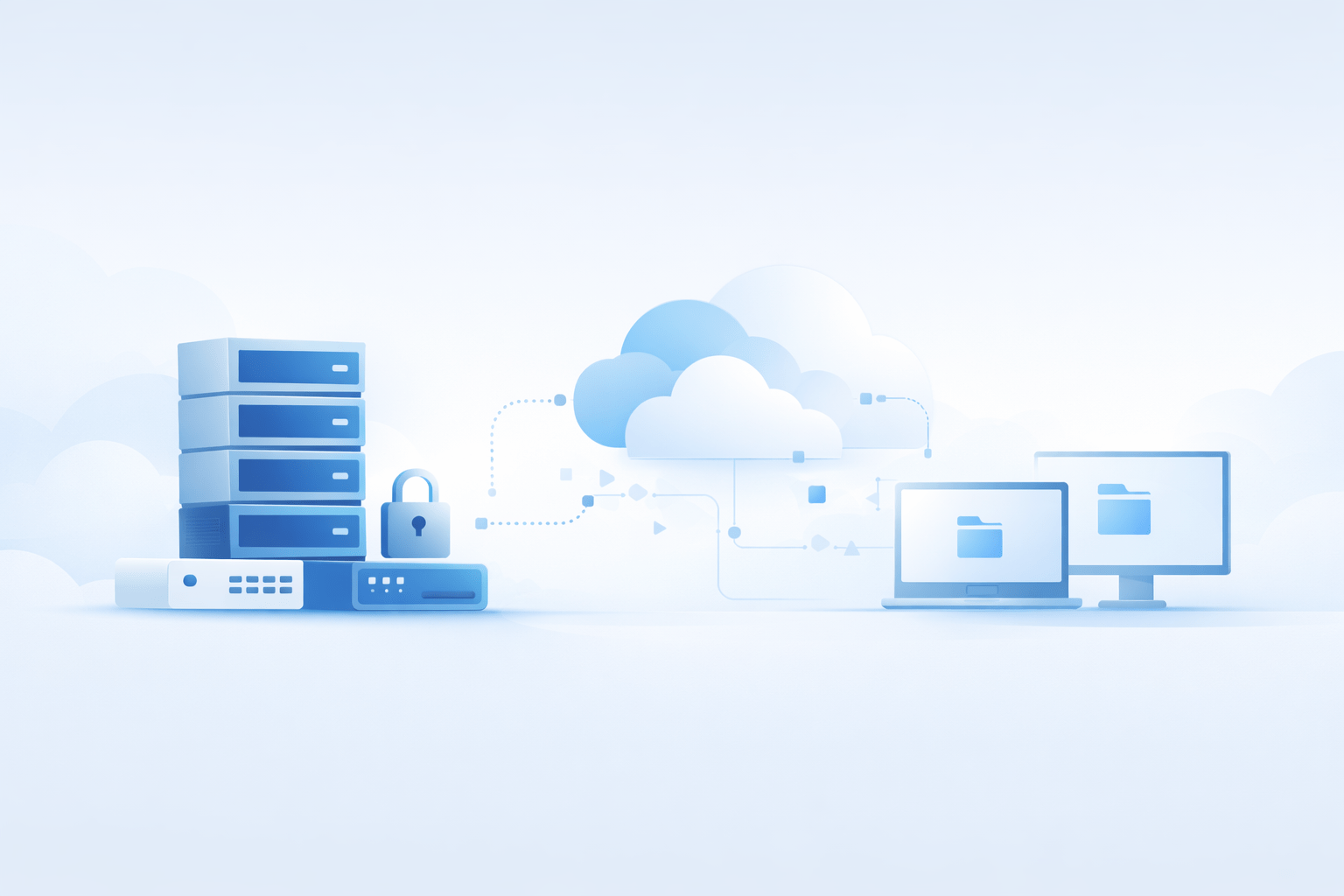 IT-Infrastruktur & Netzwerke in Hamburg: symbolische Darstellung von Netzwerk, Servern und Standortvernetzung
