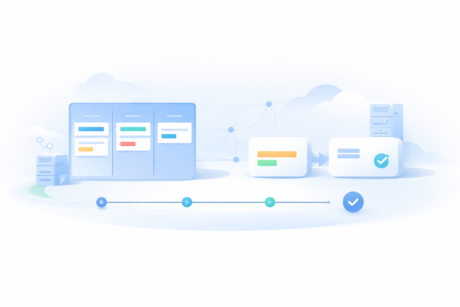 IT-Projektmanagement: symbolische Darstellung von Planung, Meilensteinen und Umsetzung