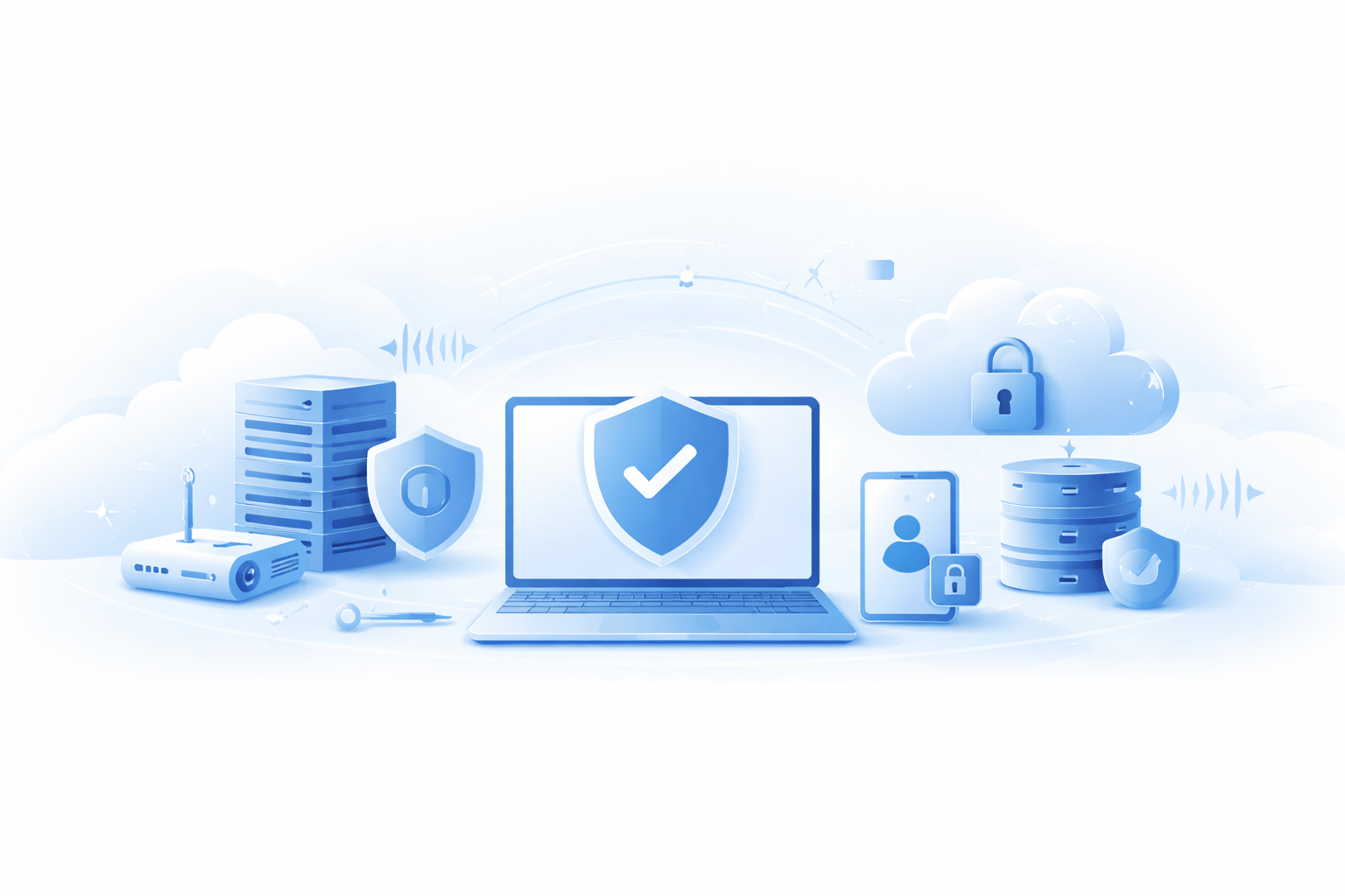 IT-Sicherheit & Monitoring: symbolische Darstellung von Schutz, Überwachung und Reaktion