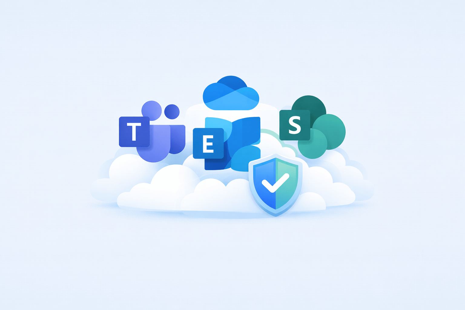 Microsoft 365 Betreuung in Hamburg: symbolische Darstellung von Teams, Exchange, OneDrive und SharePoint