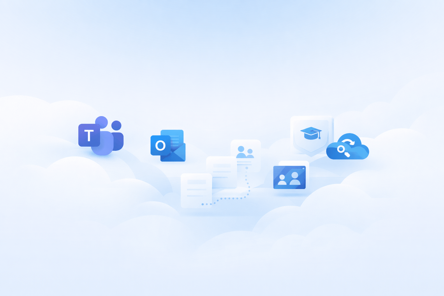 Microsoft 365 Schulung für Unternehmen: symbolische Darstellung von Microsoft 365, IT-Sicherheit und Produktivität